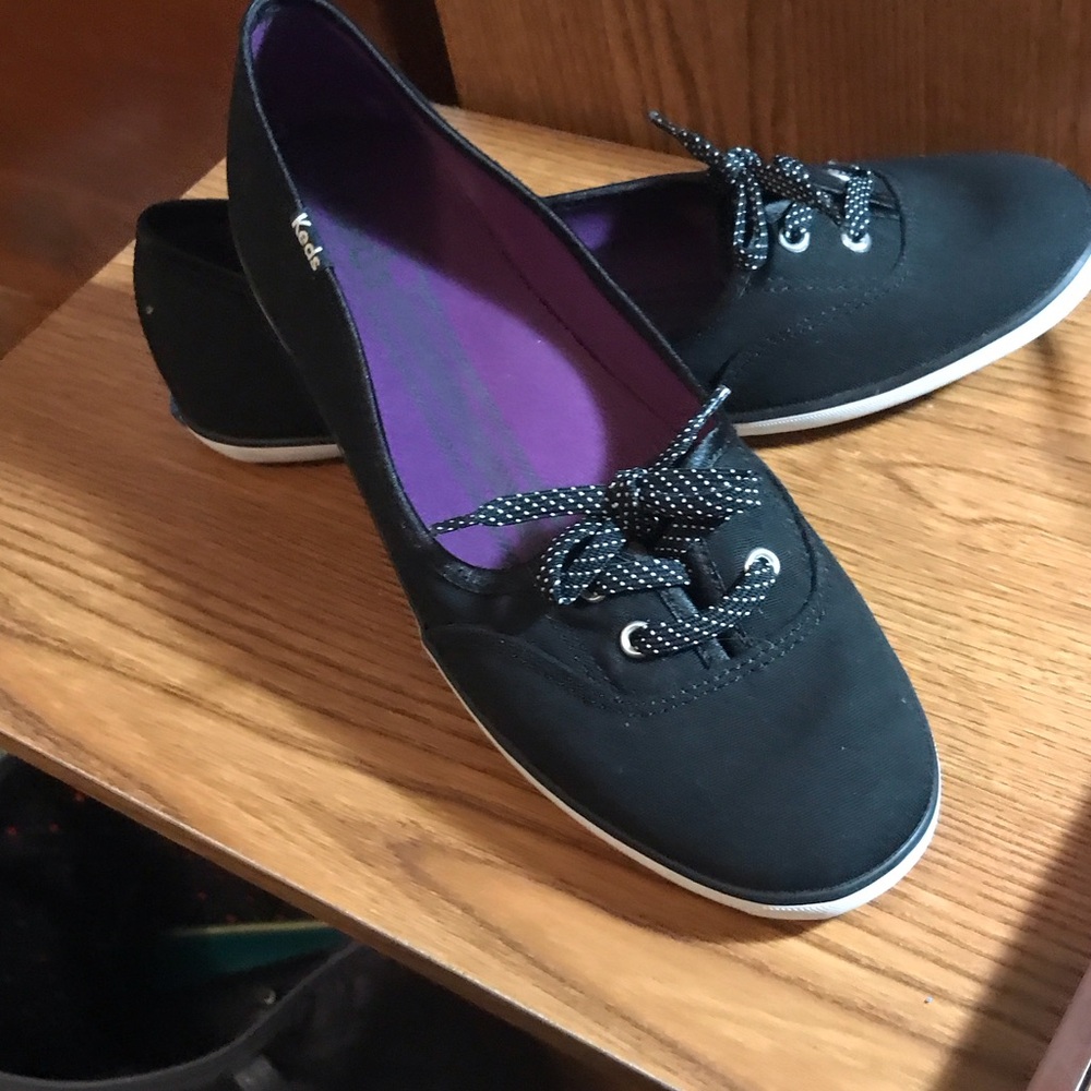 Keds Black Canvas Ballet Sneakers with Purple Insole